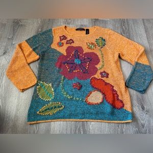 Crazy Horse Collection Size 2 Women’s Floral Pullover Orange Sweater